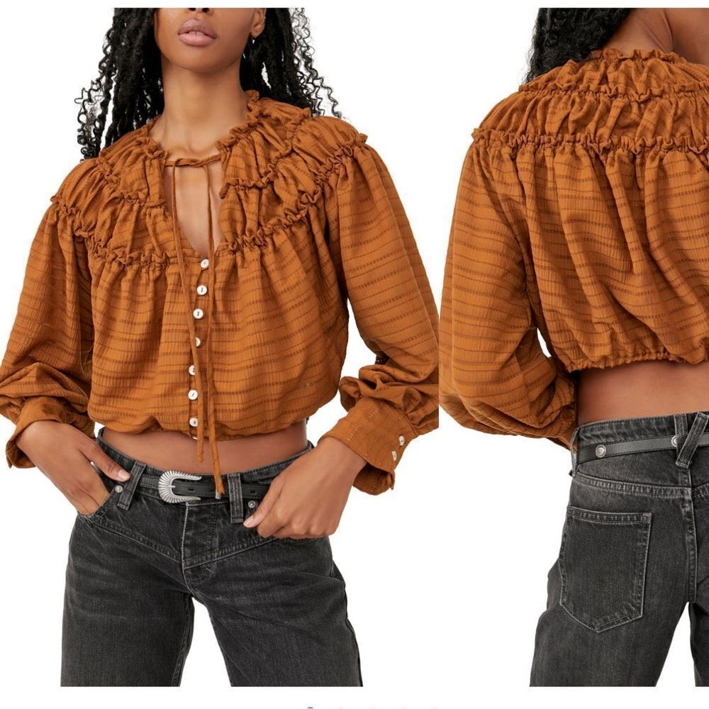 NWT Free People crop long sleeve blouse S‎